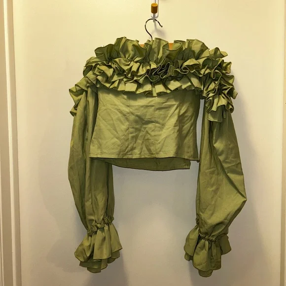 PrettyLittleThing Olive Ruffled Blouse - Picture 2 of 3